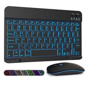 LAMA 7 Colors Backlit Bluetooth Keyboard and Mouse Combo for iPad Pro/Air/Mini,